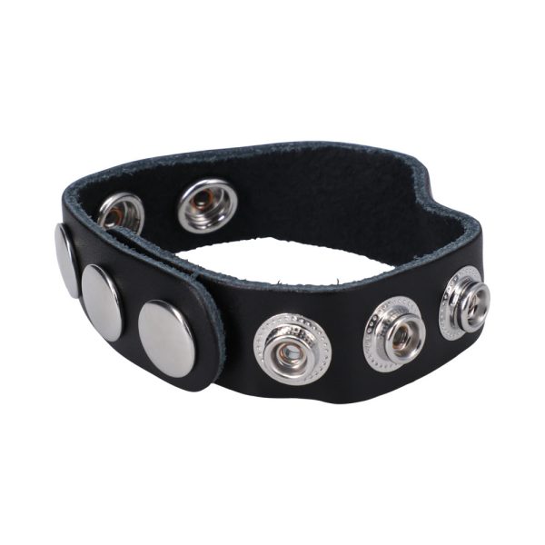 Rock Solid Adjustable Leather 5-Snap Cock Ring Black - Image 3