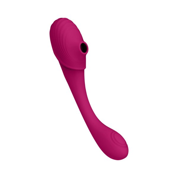 VIVE MIRAI Rechargeable Double Ended Pulse Wave & Air Wave Bendable Silicone Vibrator Pink - Image 4