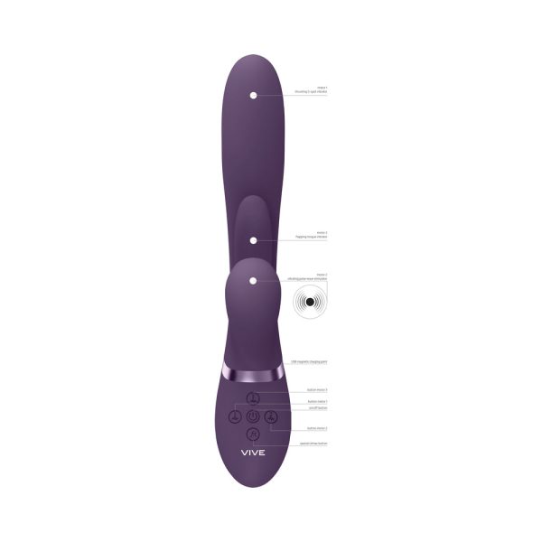 VIVE KURA Rechargeable Thrusting Silicone G-Spot Vibrator with Flapping Tongue and Pulse Wave Stimulator Purple - Image 7