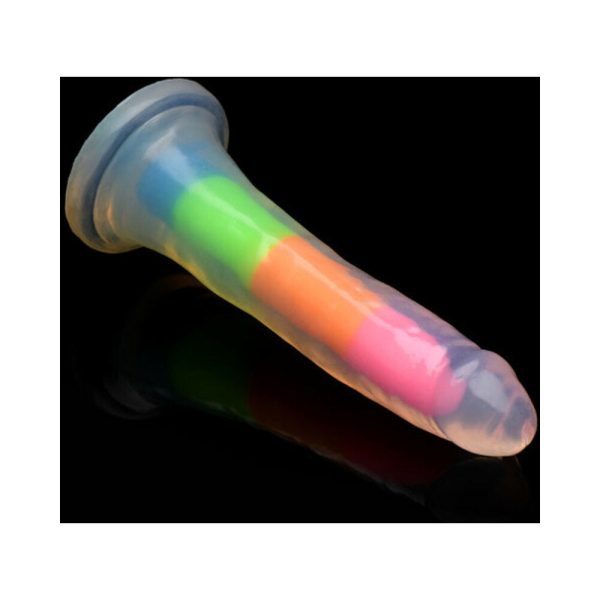 Lollicock Silicone Dildo 7 in. Rainbow Glow in the Dark - Image 2
