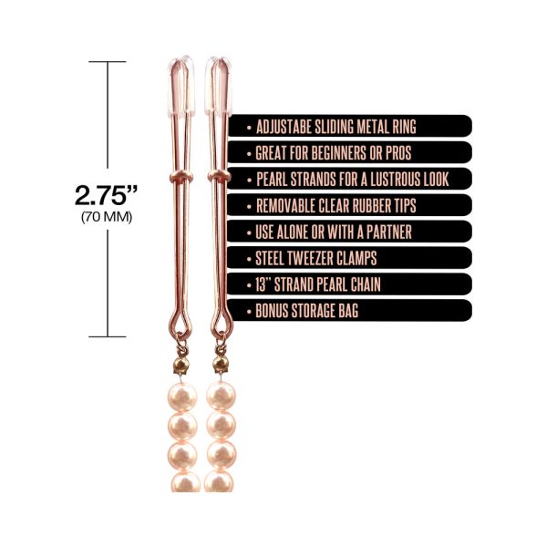 Nixie Pearl Drop Beaded Tweezer Nipple Clamps Rose Gold - Image 3