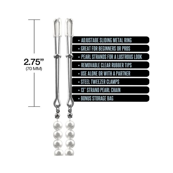 Nixie Pearl Drop Beaded Tweezer Nipple Clamps Silver - Image 3