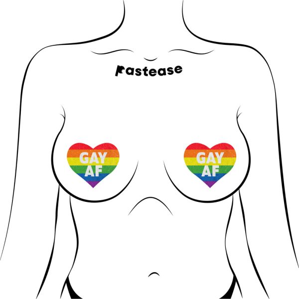 Pastease Glitter ''Gay AF'' Heart Pasties Rainbow - Image 2