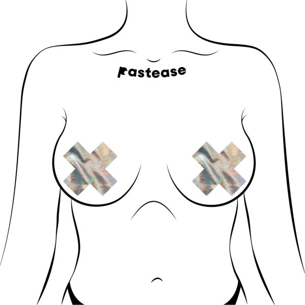 Pastease Holographic Crosses Pasties Silver - Image 2