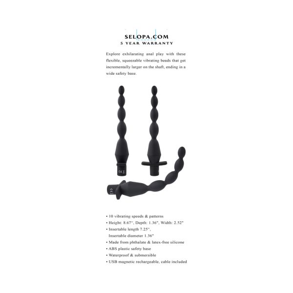 Selopa Vibrating Butt Beads Rechargeable Anal Silicone Black - Image 7