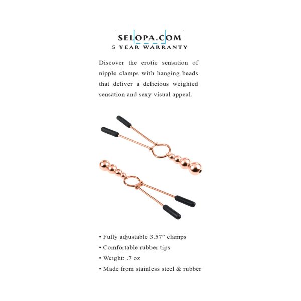 Selopa Beaded Nipple Clamps Stainless Steel Rose Gold - Image 6