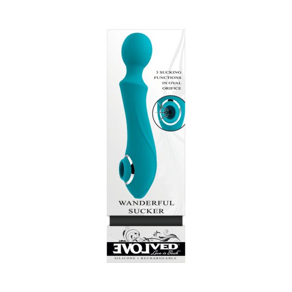 Evolved Wanderful Sucker Rechargeable Wand with Suction Silicone Teal - Image 10