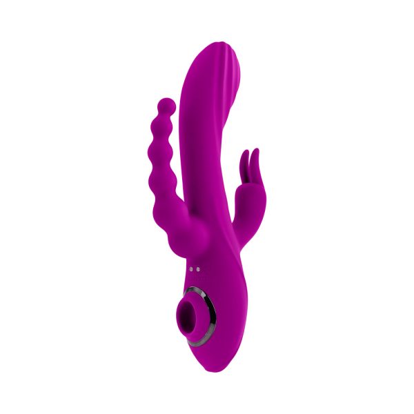 Evolved Fourgasm Rechargeable Triple Stim Vibe with Suction Silicone Purple - Image 3