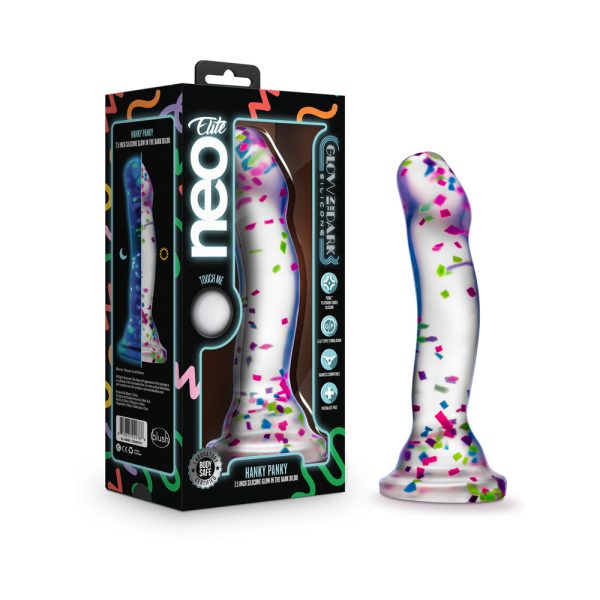 Neo Elite Hanky Panky 7.5 in. Glow-in-the-Dark Silicone Confetti Dildo - Image 2