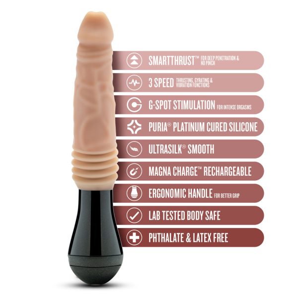 Dr. Skin Silicone Dr. Knight 10.5 in. Thrusting, Gyrating & Vibrating Dildo with Handle Beige - Image 8
