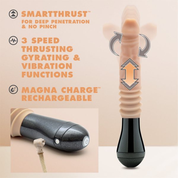 Dr. Skin Silicone Dr. Knight 10.5 in. Thrusting, Gyrating & Vibrating Dildo with Handle Beige - Image 9