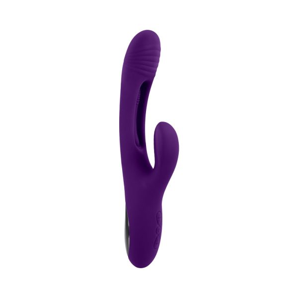 Playboy The Thrill Rechargeable Silicone Dual Stim Vibrator with Flapper Acai - Image 4