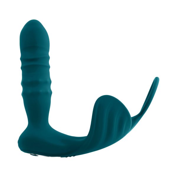 Playboy Bring It On Rechargeable Silicone Thrusting Anal Plug with Vibrating Ball Cradle Deep Teal - Image 2