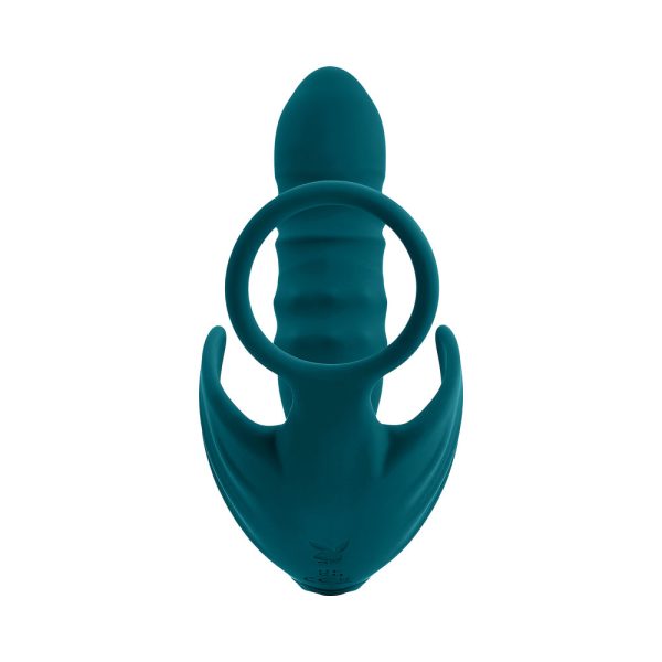 Playboy Bring It On Rechargeable Silicone Thrusting Anal Plug with Vibrating Ball Cradle Deep Teal - Image 5