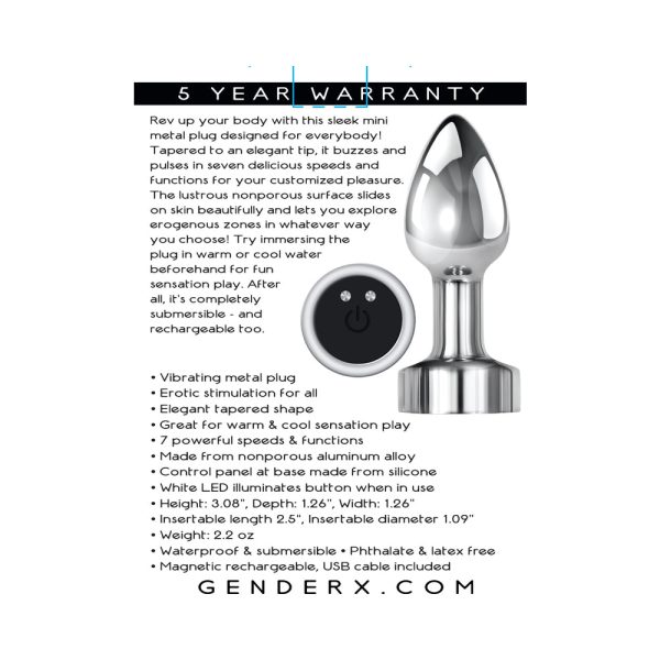 Gender X Rockin'' Metal Plug Mini Rechargeable Vibrating Anal Plug Aluminum Silver - Image 8