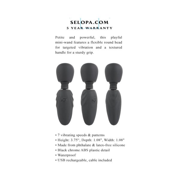 Selopa Buzz One Out Rechargeable Silicone Mini Wand Vibrator Black - Image 8