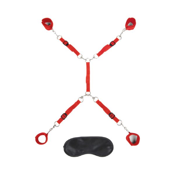 Lux Fetish Bed Spreader 7-Piece Restraint Set Red - Image 2