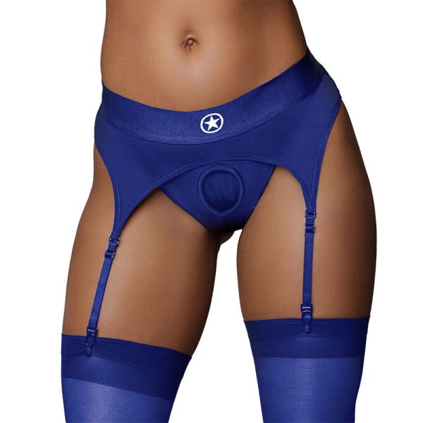 Ouch! Vibrating Strap-on Thong with Adjustable Garters Royal Blue M/L - Image 2