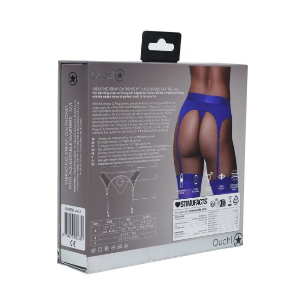 Ouch! Vibrating Strap-on Thong with Adjustable Garters Royal Blue M/L - Image 4