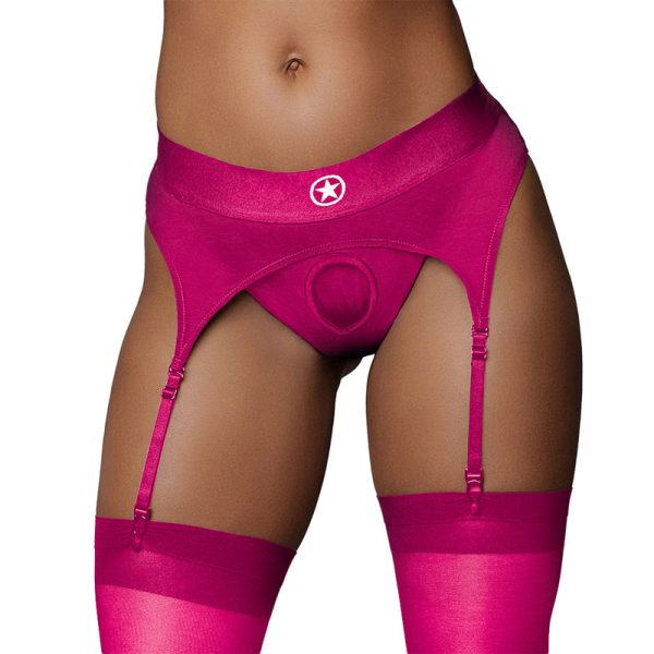 Ouch! Vibrating Strap-on Thong with Adjustable Garters Pink M/L - Image 2