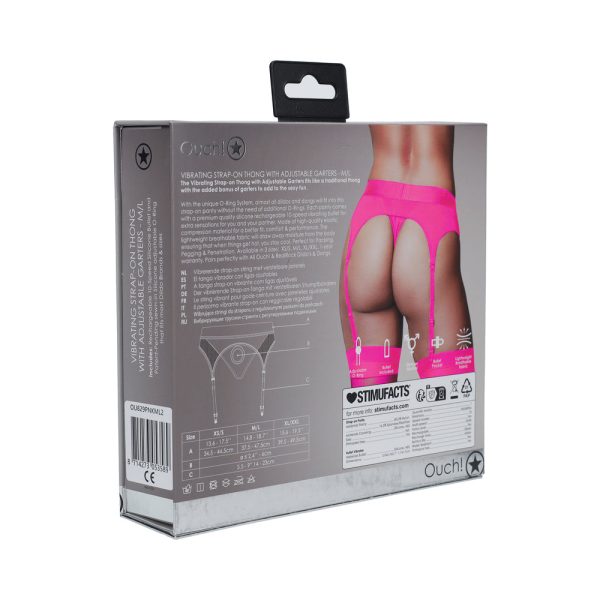 Ouch! Vibrating Strap-on Thong with Adjustable Garters Pink M/L - Image 4