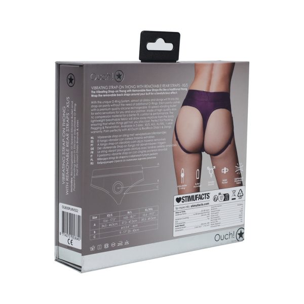 Ouch! Vibrating Strap-on Thong with Removable Butt Straps Purple XS/S - Image 4