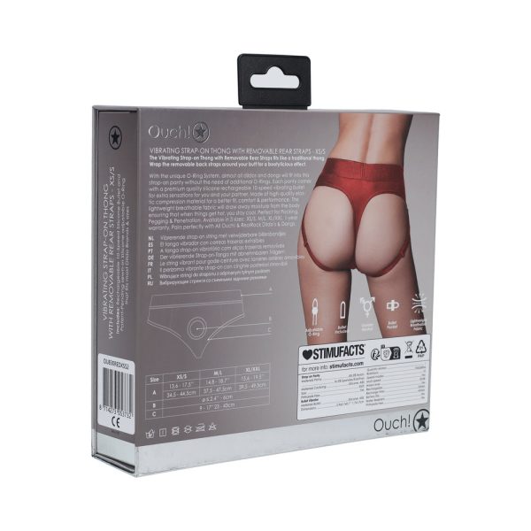 Ouch! Vibrating Strap-on Thong with Removable Butt Straps Red XS/S - Image 4