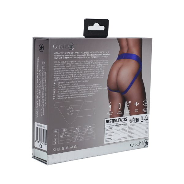 Ouch! Vibrating Strap-on Panty Harness with Open Royal Blue Black M/L - Image 4
