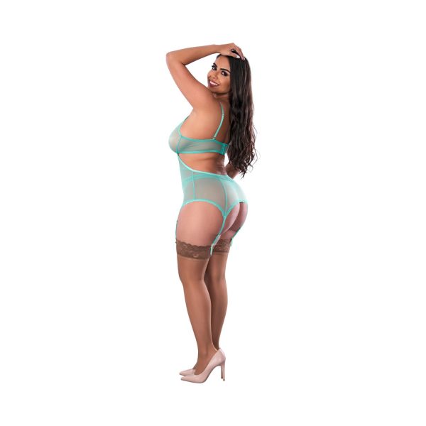 Magic Silk Soft Petals Basque and Thong Set Aqua Queen Size - Image 2