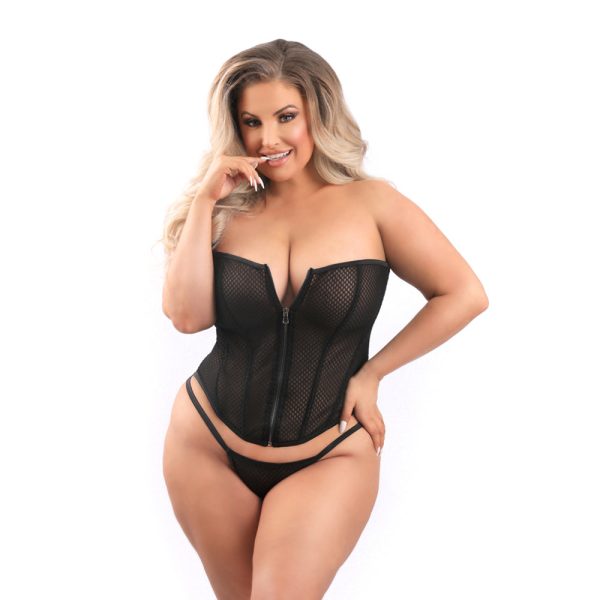 Fantasy Lingerie Mesh Corset with Zipper Front and G-String 2XL - Image 2