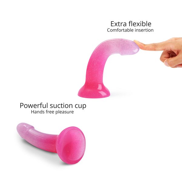 Love to Love Dildolls Sunrise 6 in. Silicone Dildo with Multicolor Star Glitter Pink/Purple - Image 3