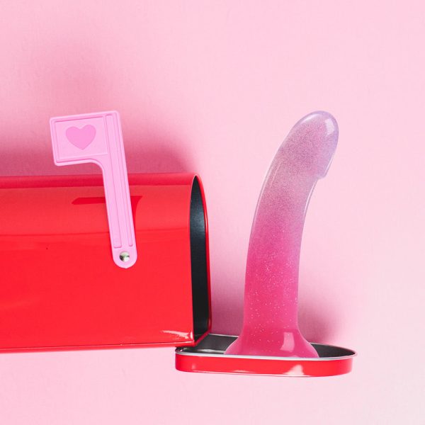 Love to Love Dildolls Sunrise 6 in. Silicone Dildo with Multicolor Star Glitter Pink/Purple - Image 5