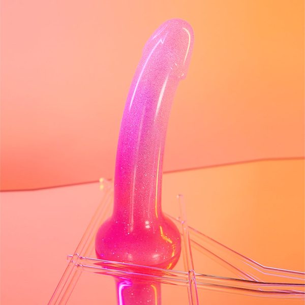 Love to Love Dildolls Sunrise 6 in. Silicone Dildo with Multicolor Star Glitter Pink/Purple - Image 6