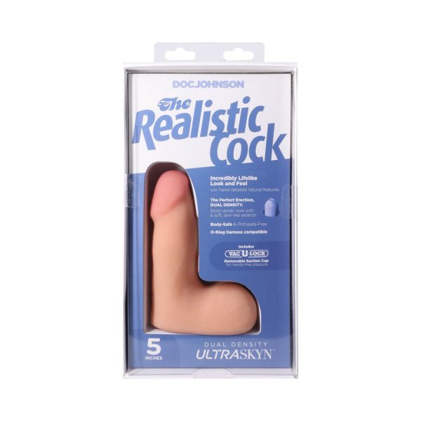 The Realistic Cock 5 in. ULTRASKYN Vac-U-Lock Dildo with Balls Vanilla - Image 9