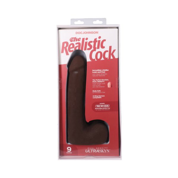 The Realistic Cock 9 in. ULTRASKYN Vac-U-Lock Dildo with Balls Chocolate - Image 9