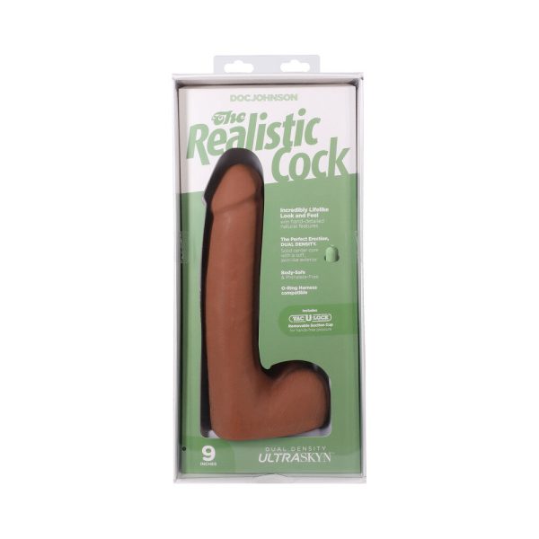 The Realistic Cock 9 in. ULTRASKYN Vac-U-Lock Dildo with Balls Caramel - Image 9