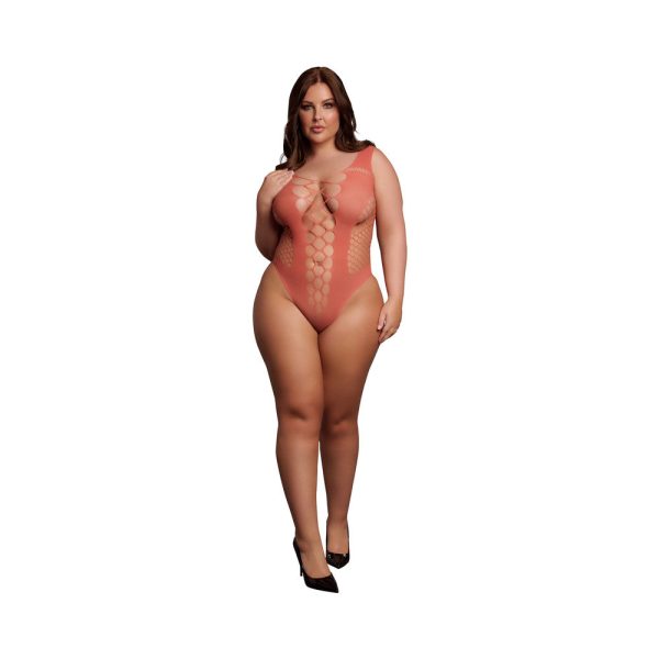 Le Desir V-Neck Teddy with Opaque Panels Sunset Glow Queen Size - Image 2