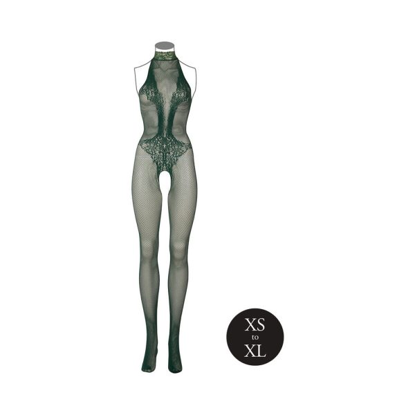 Le Desir Fishnet and Lace Bodystocking Midnight Green O/S - Image 4