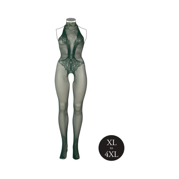 Le Desir Fishnet and Lace Bodystocking Midnight Green Queen Size - Image 4