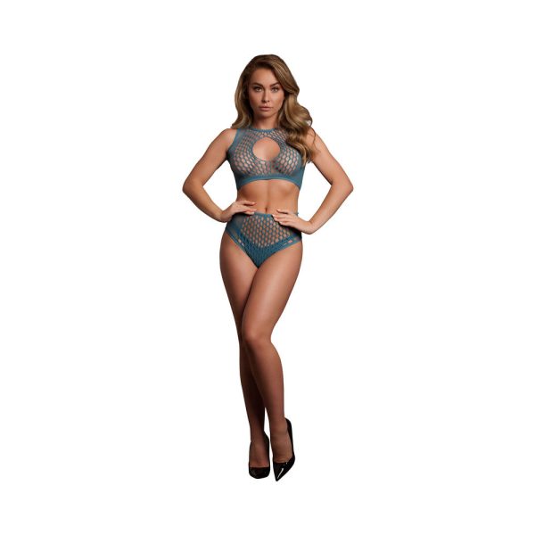 Le Desir Duo Net Key-Hole Bra Set Ocean Deep O/S - Image 2