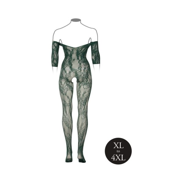 Le Desir Lace Long-Sleeved Bodystocking Midnight Green Queen Size - Image 5
