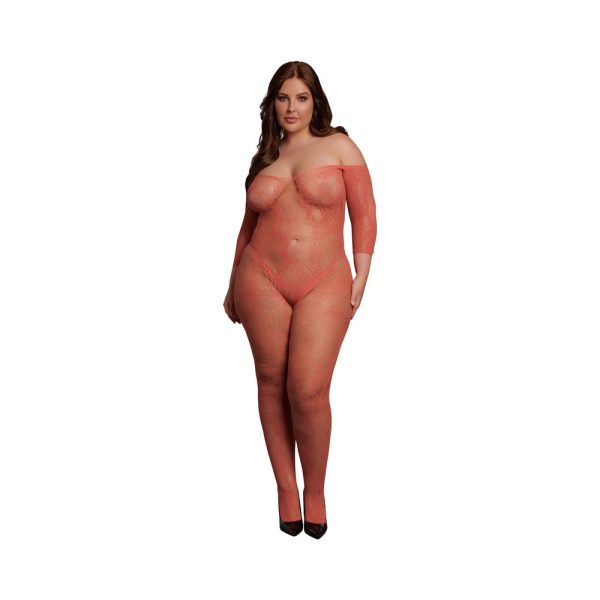 Le Desir Lace Long-Sleeved Bodystocking Sunset Glow Queen Size - Image 2