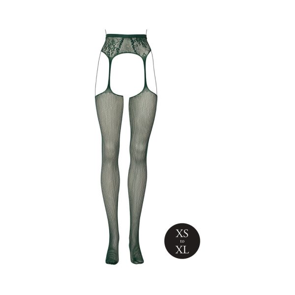 Le Desir Fishnet and Lace Garterbelt Stockings Midnight Green O/S - Image 4