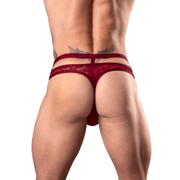 Male Power Lucifer Cut Out Strappy Thong Burgundy S/M - Image 5