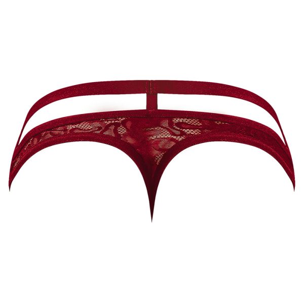 Male Power Lucifer Cut Out Strappy Thong Burgundy S/M - Image 7