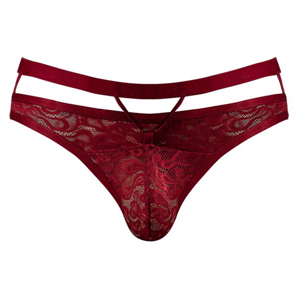 Male Power Lucifer Cut Out Strappy Thong Burgundy L/XL - Image 6