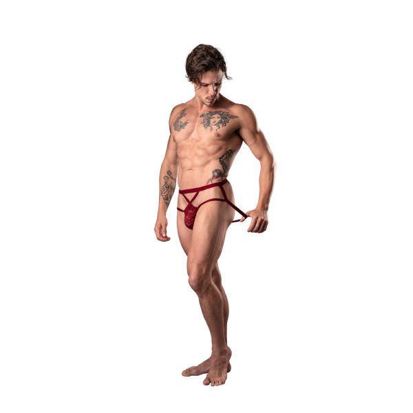Male Power Lucifer Strappy Jock Burgundy S/M - Image 2