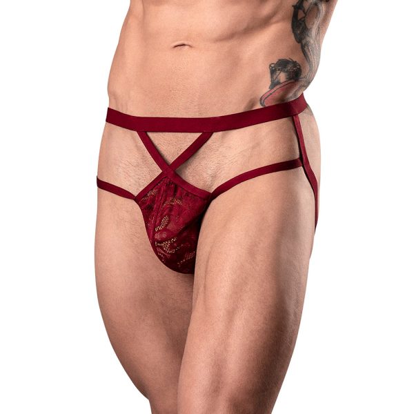 Male Power Lucifer Strappy Jock Burgundy S/M - Image 4