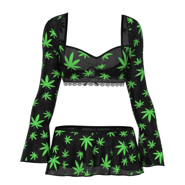 Magic Silk Hazy Dayz Crop Top, Skirt & G-String Set Pot Leaf S/M - Image 3