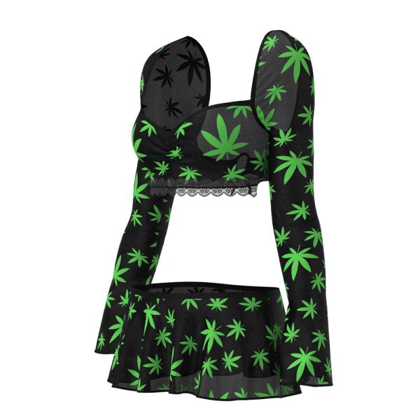Magic Silk Hazy Dayz Crop Top, Skirt & G-String Set Pot Leaf S/M - Image 7